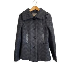 Mackage vintage wool pea coat black zip pockets leather trim buttons Size Sp